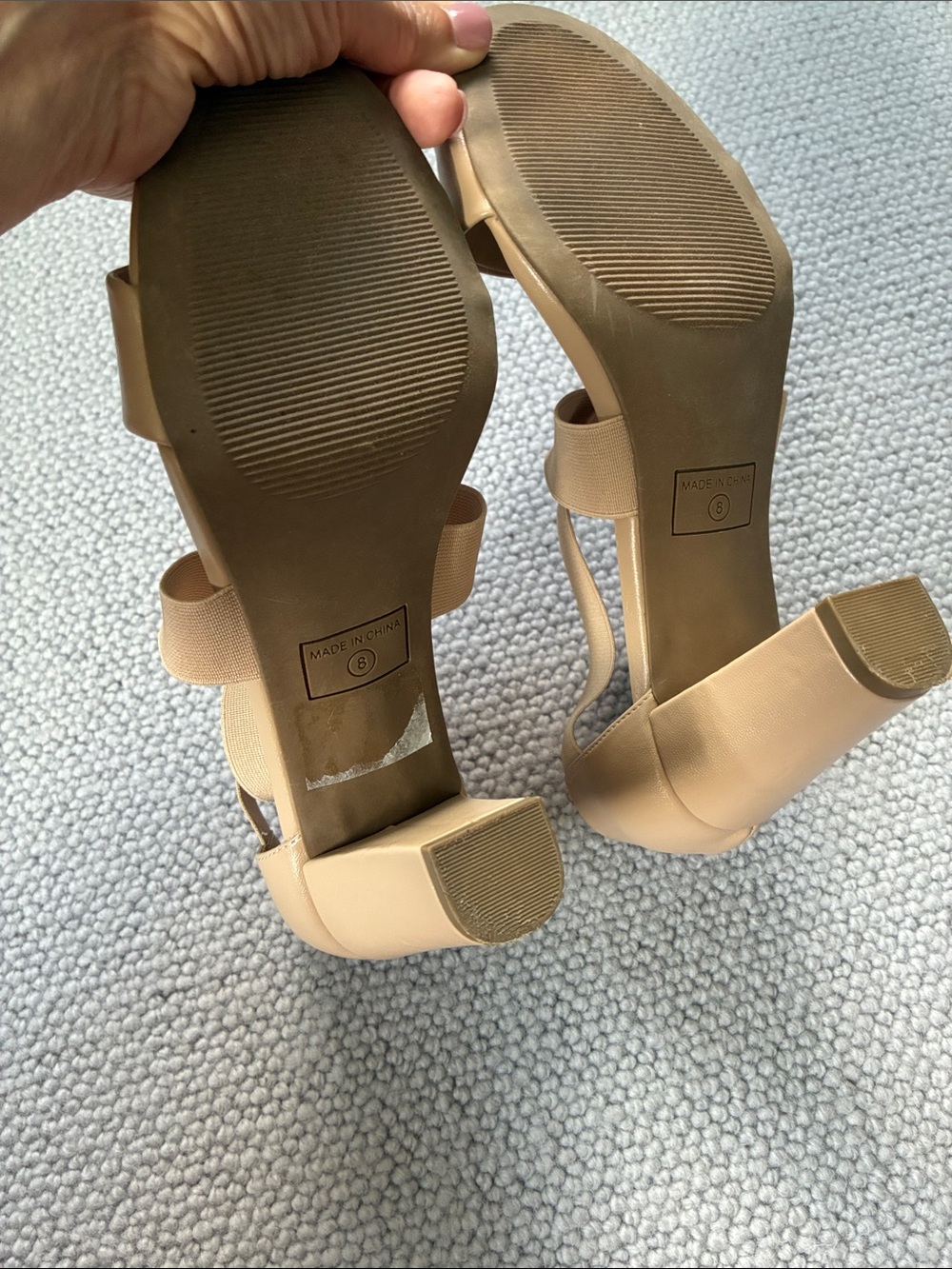 Beautiful Nude Block Heel Sandals with Elastic Straps, Size 8 - Picture 6 of 11